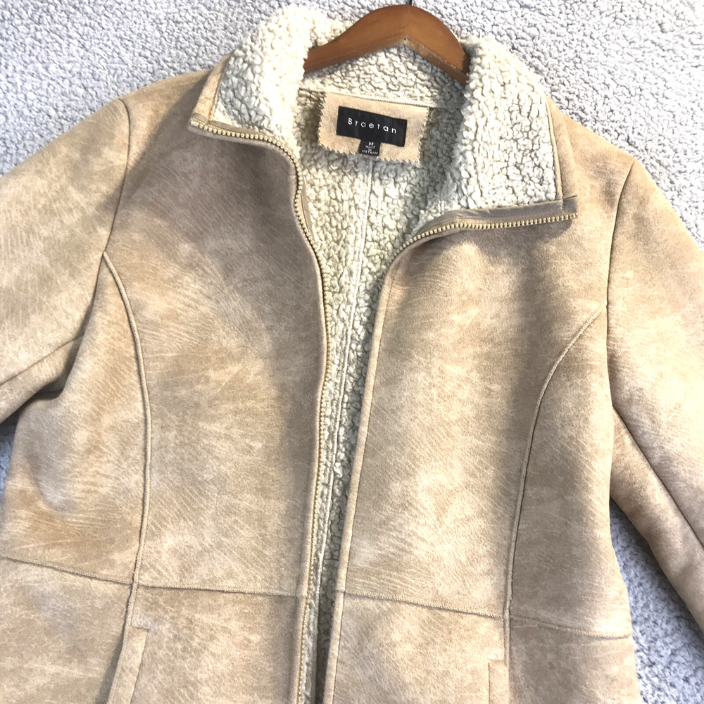 Womens Sherpa Lined Faux Suede Jacket Braetan Medium Coat Tan Khacki Pockets